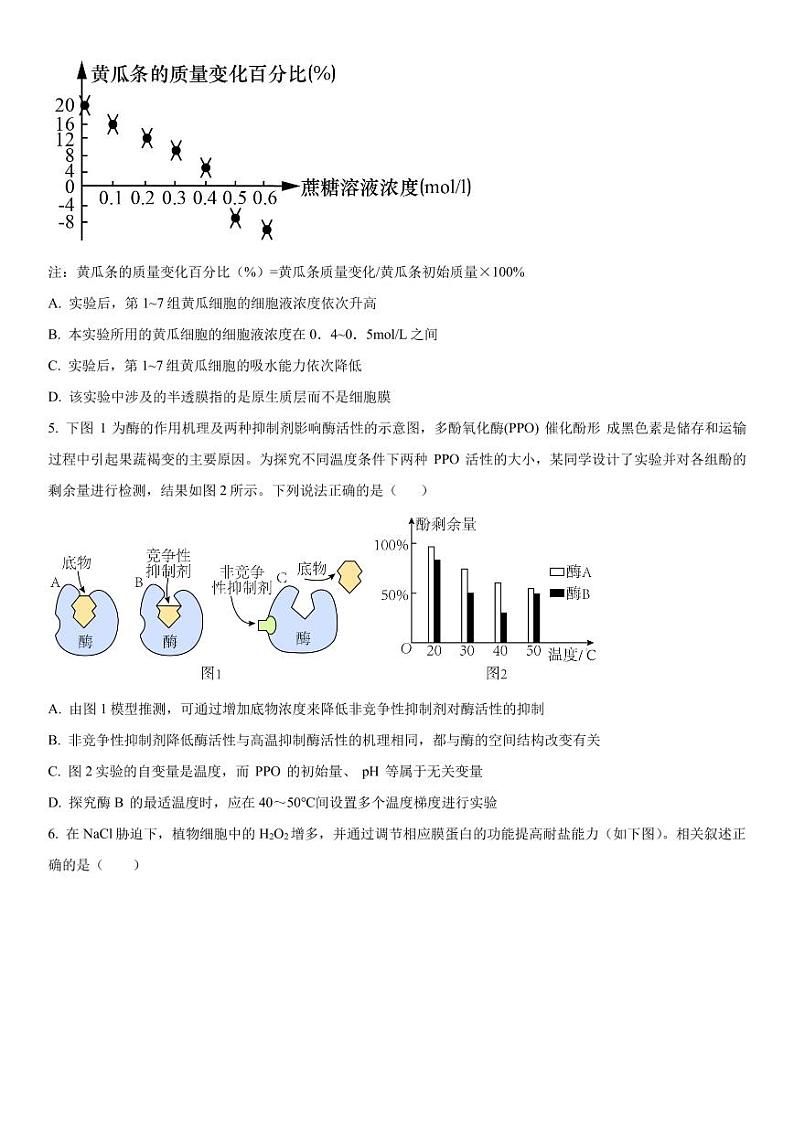 2023-2024学年江苏高邮高三期初学情调研测试 生物试题(含答案)02
