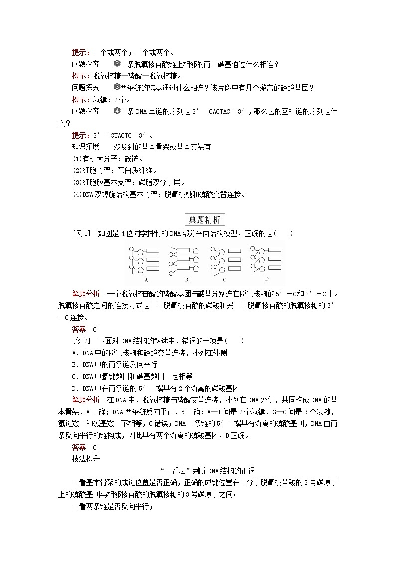 2023年新教材高中生物第3章基因的本质第2节DNA的结构导学案新人教版必修203