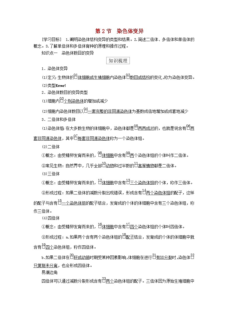 2023年新教材高中生物第5章基因突變及其他變異第2節(jié)染色體變異導(dǎo)學(xué)案新人教版必修2第1頁(yè)