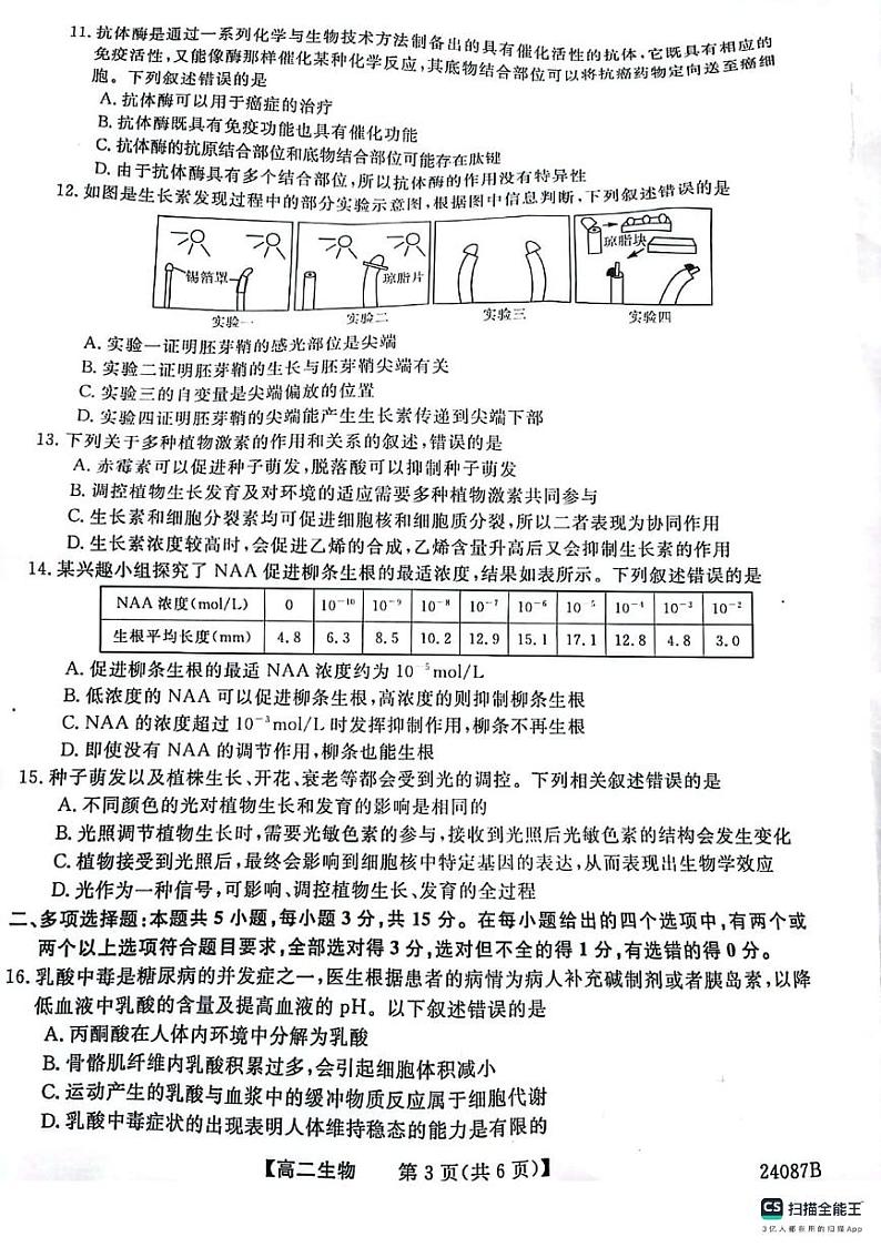 2024四平普通高中高二上学期期中考试生物PDF版含答案第3页