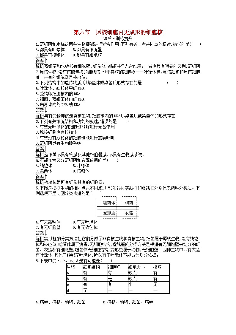 广西专版2023_2024学年新教材高中生物第2章细胞的结构第6节原核细胞内无成形的细胞核课后训练浙科版必修101