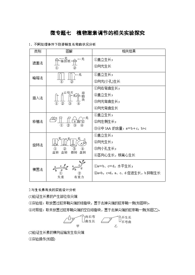 新高考生物一轮复习考点梳理讲义 第8单元 微专题七 植物激素调节的相关实验探究(含解析)第1页