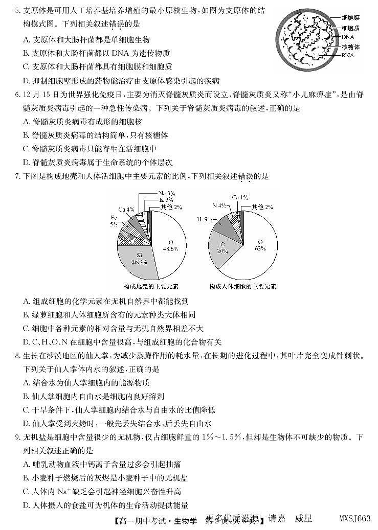 湖北省宜昌市协作体2023-2024学年高一上学期期中考试生物试题02