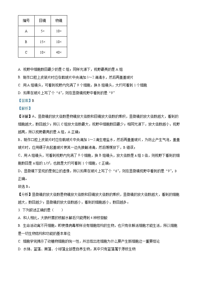 重庆市渝北中学2023-2024学年高三生物上学期10月月考质量监测试题（Word版附解析）02