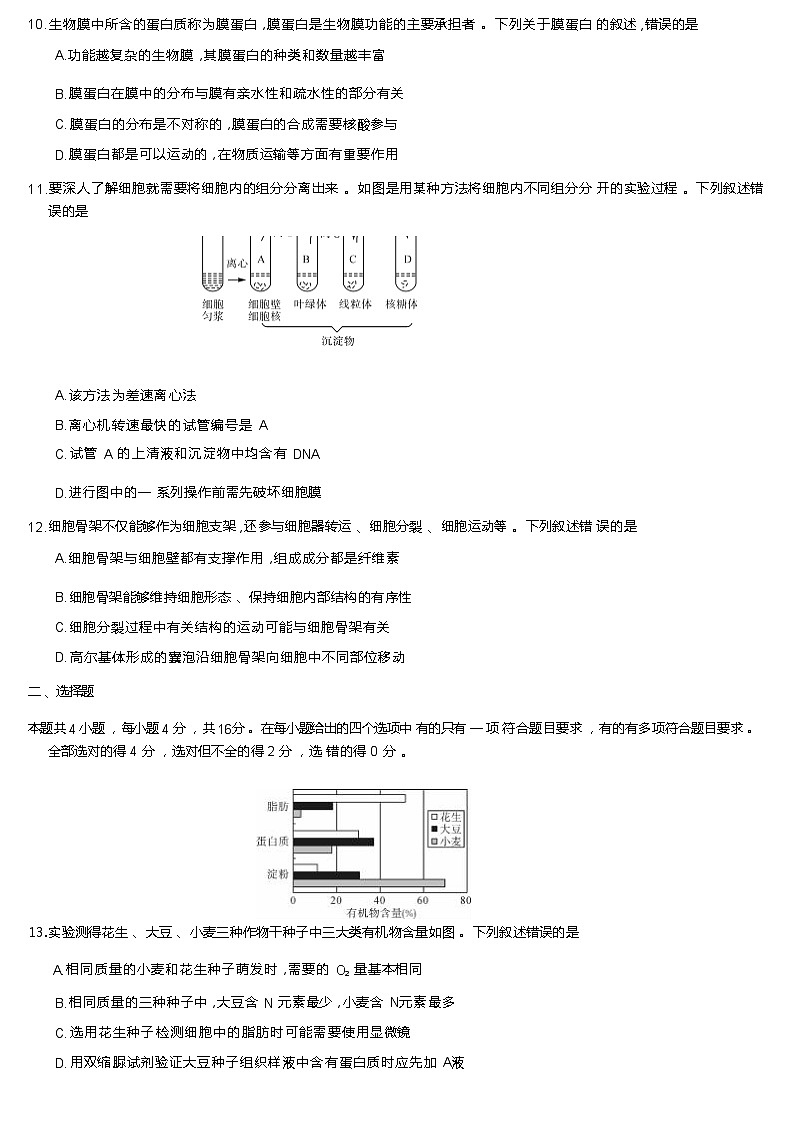 2022-2023学年湖南省三湘名校教育联盟高一上学期期中联考生物试卷03