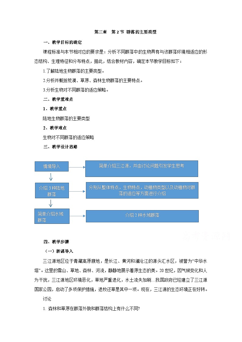 高中生物人教版(2019)选择性必修二教案:2.2群落的主要类型第1页