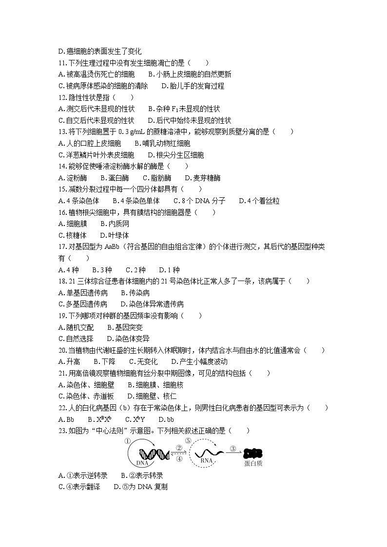 江苏省普通高中学业水平合格性考试模拟卷(二)生物(含答案)第2页