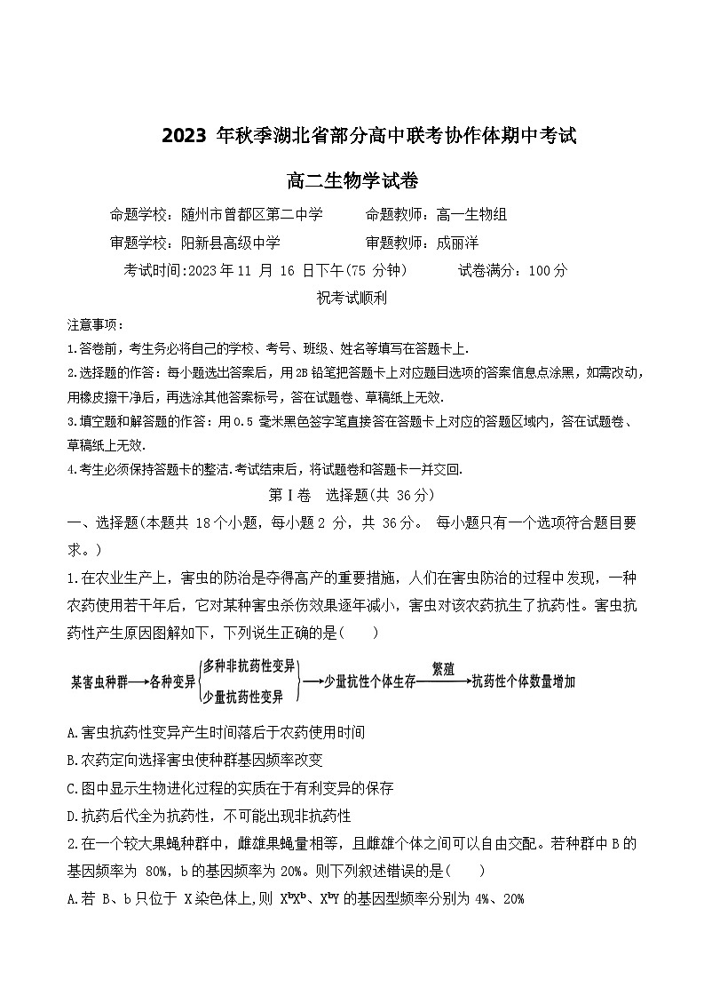 2024湖北省部分高中联考协作体高二上学期期中考试生物试题含答案01