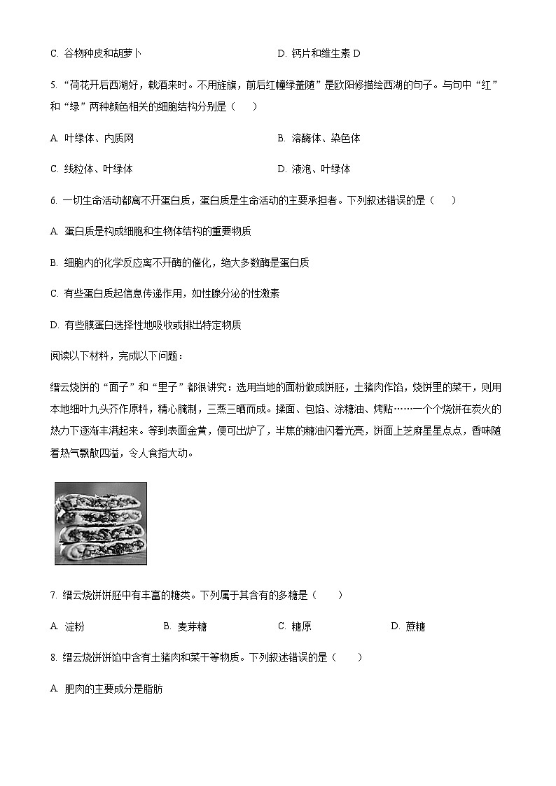 浙江省温州市环大罗山联盟2023-2024学年高一上学期期中联考生物试题  Word版无答案 第2页