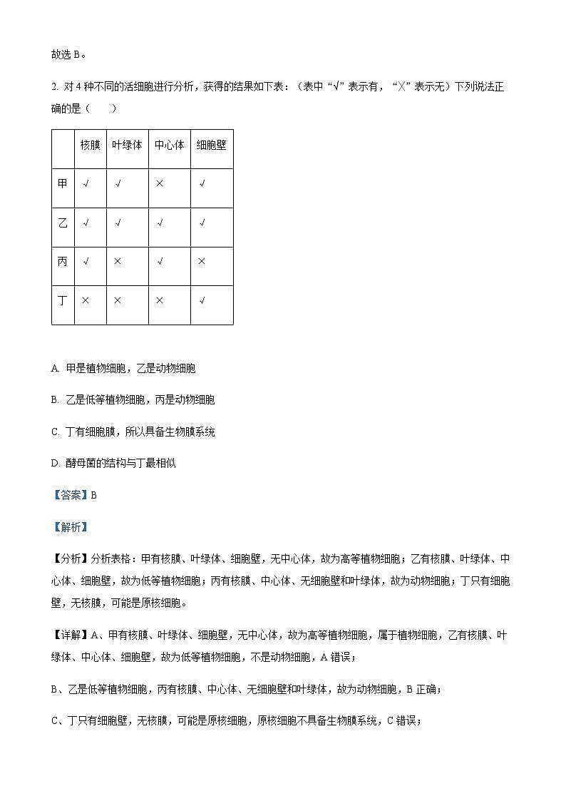 安徽省合肥市六校联盟2023-2024学年高一11月期中生物试题  Word版含解析第2页