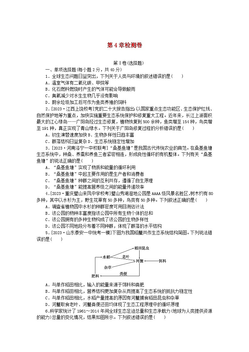 2023版新教材高中生物第4章人与环境检测卷新人教版选择性必修201