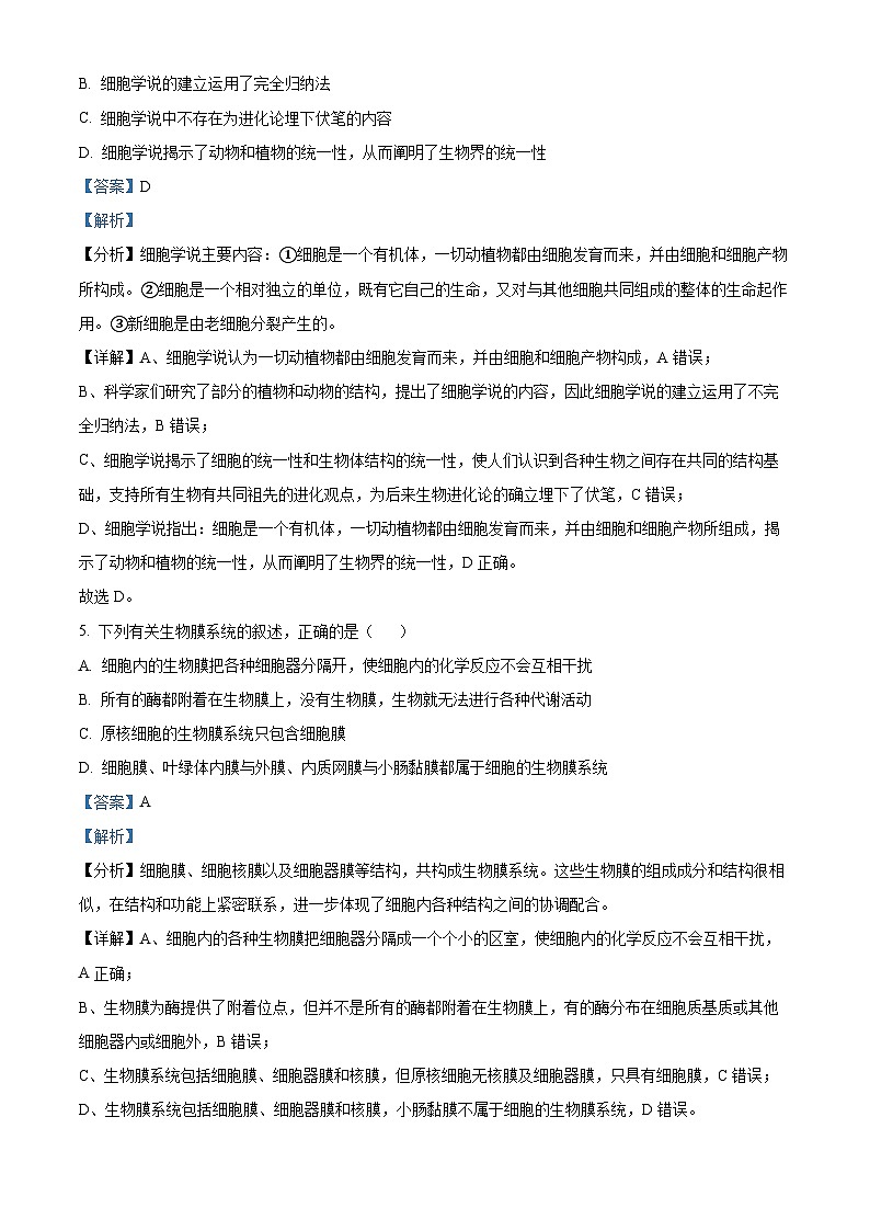 四川省成都市成华区某校2023-2024学年高一上学期期中生物试题(Word版附解析)第3页