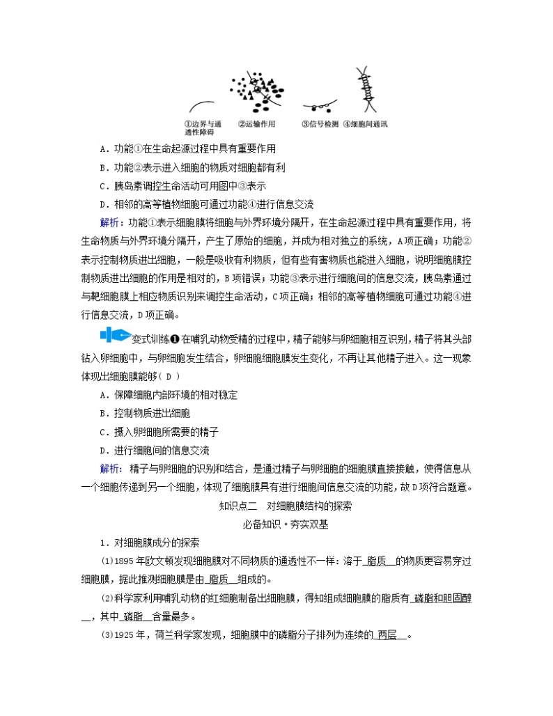 新教材适用2023_2024学年高中生物第3章细胞的基本结构第1节细胞膜的结构和功能学案新人教版必修103