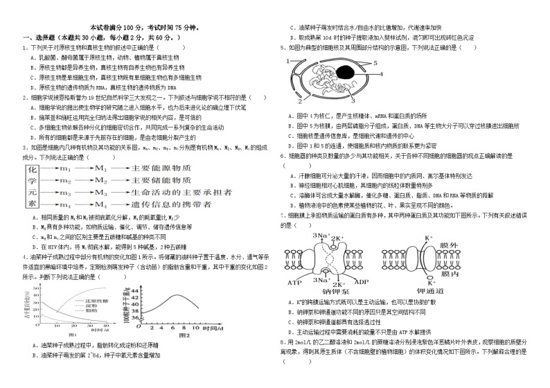 2024省双鸭山一中高一上学期12月月考试题生物含答案01