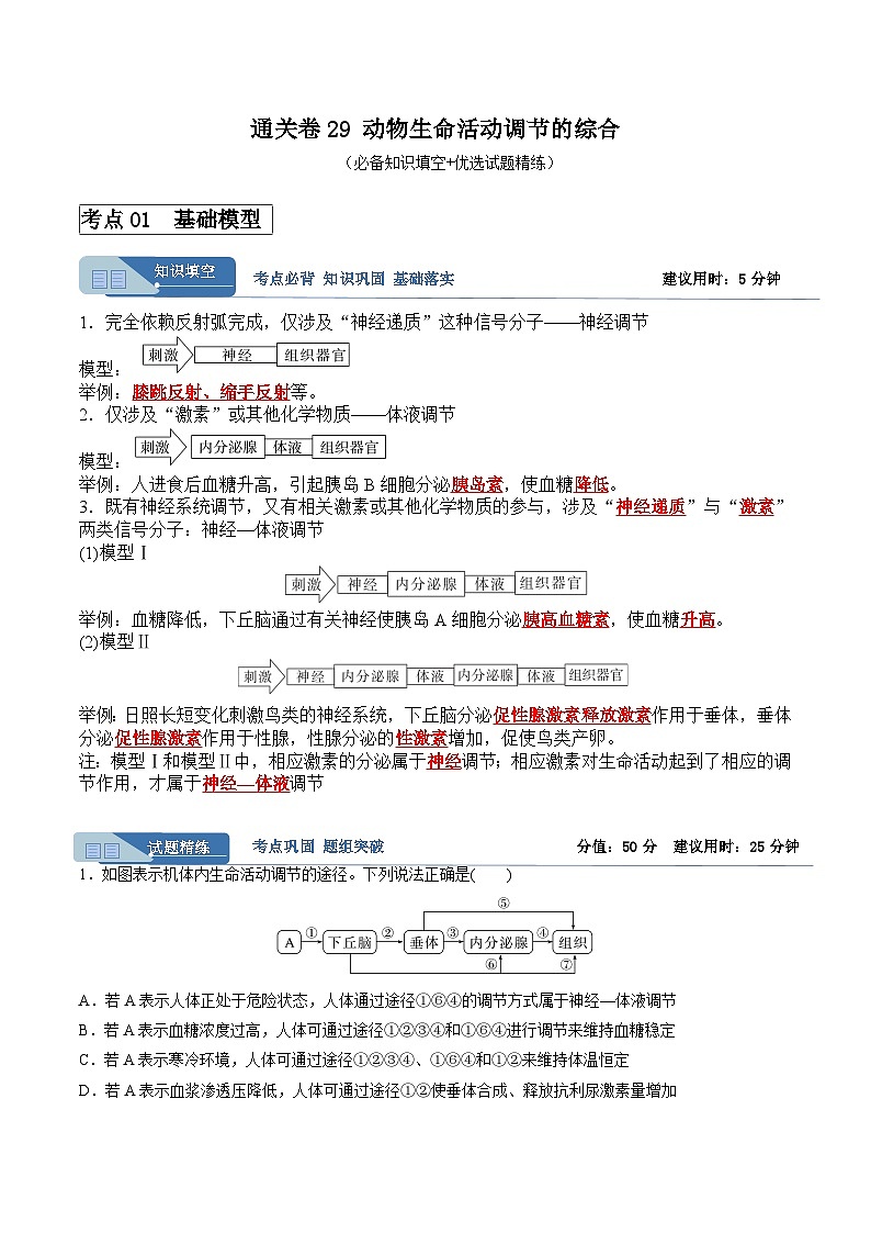 考点通关卷29 动物生命活动调节的综合(解析版)第1页
