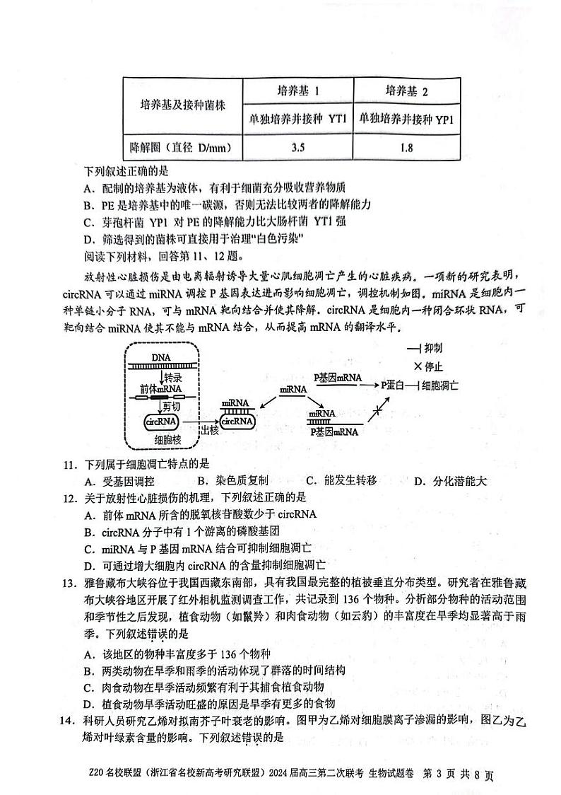 2024浙江省Z20名校联盟高三上学期12月月考试题生物PDF版含答案03