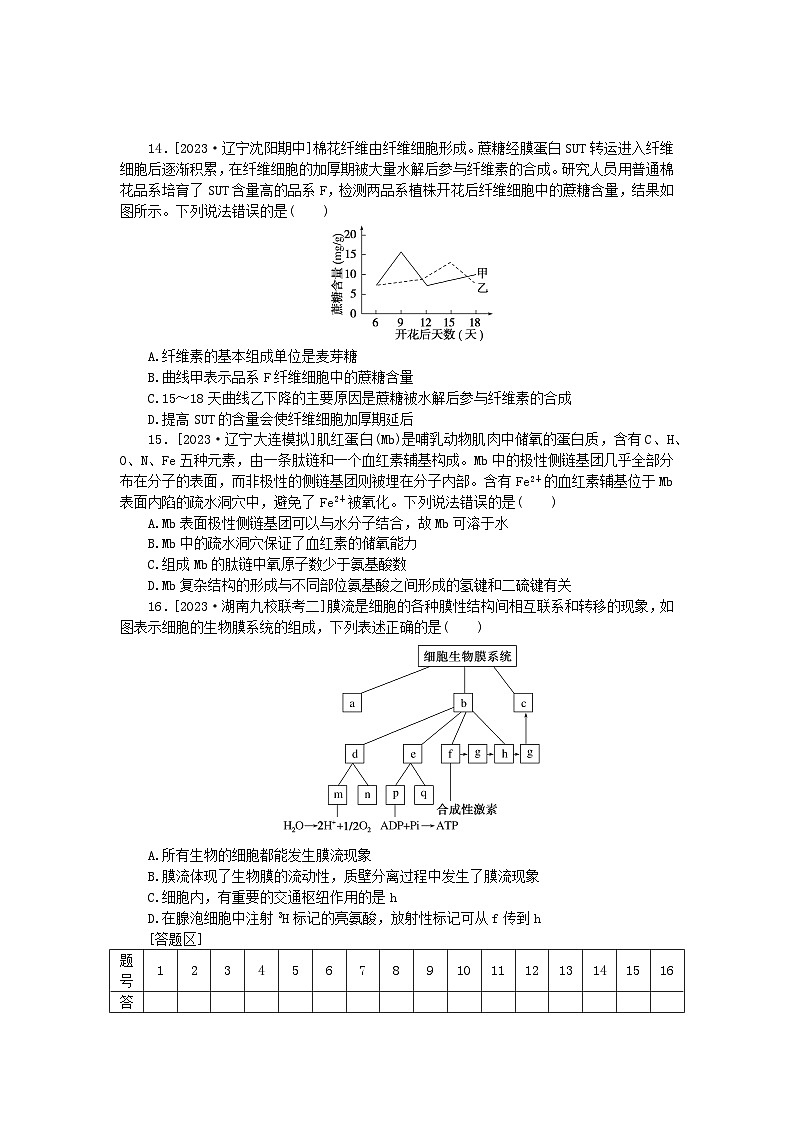 新教材2024届高考生物二轮专项分层特训卷第一部分完善生物学大概念__精练高频考点1细胞的系统构成第3页