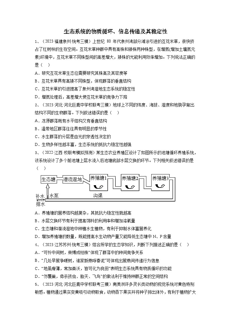 专题31 生态系统的物质循环、信息传递及其稳定性(精练)(原卷版)第1页