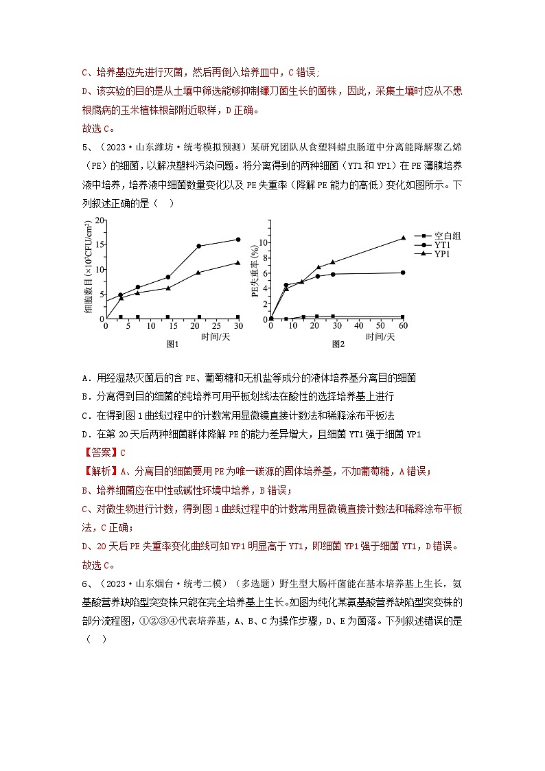 专题35 微生物的培养技术及应用(精练)-备战2024年高考生物一轮复习精讲精练(新高考专用)03