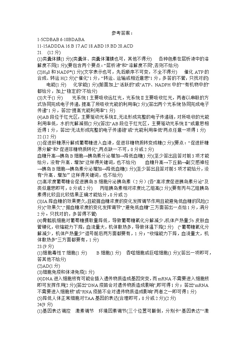 山东名校考试联盟2023年12月高三年级阶段性检测生物答案第1页