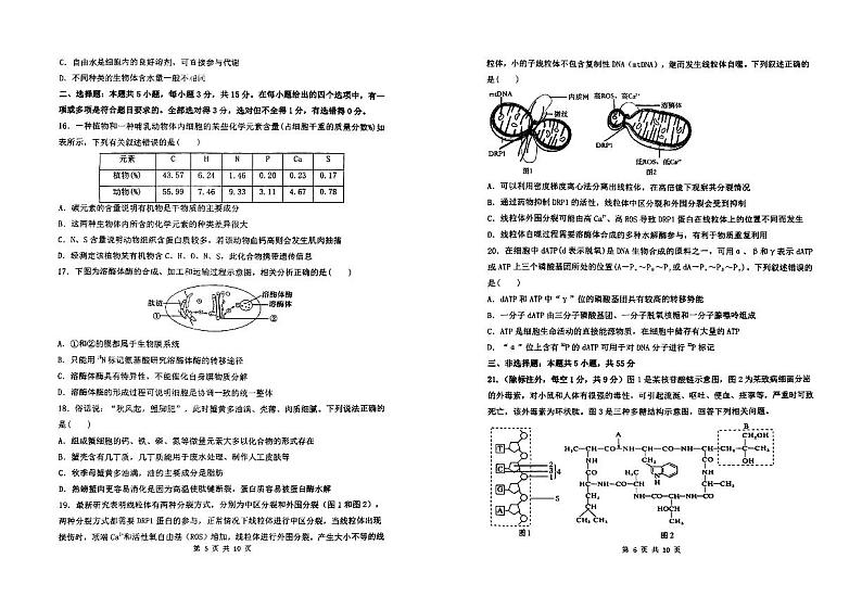 2024汉中高一上学期第三次选科调研考试(12月)生物PDF版含答案第3页