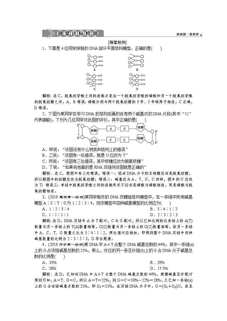 生物高中必修二《第2節(jié) DNA的結(jié)構(gòu)》隨堂達(dá)標(biāo)檢測(cè)-統(tǒng)編人教版第1頁(yè)