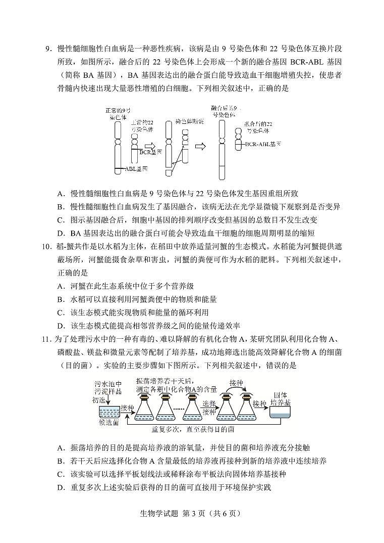 广西南宁市第三中学2024届高三第一次适应性考试(12月联考)生物试题及答案03