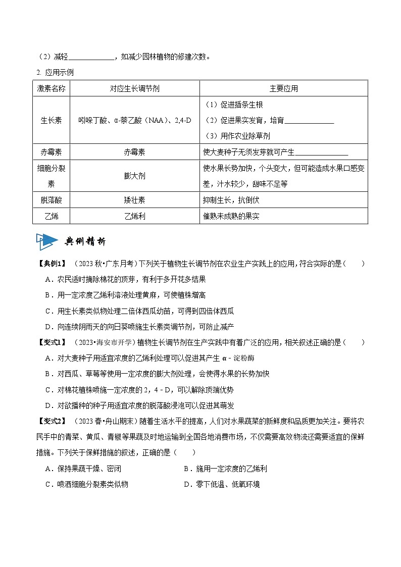 5.3 植物生长调节剂的应用(讲义)-2023-2024学年高二生物同步讲练测(人教版选择性必修1)02