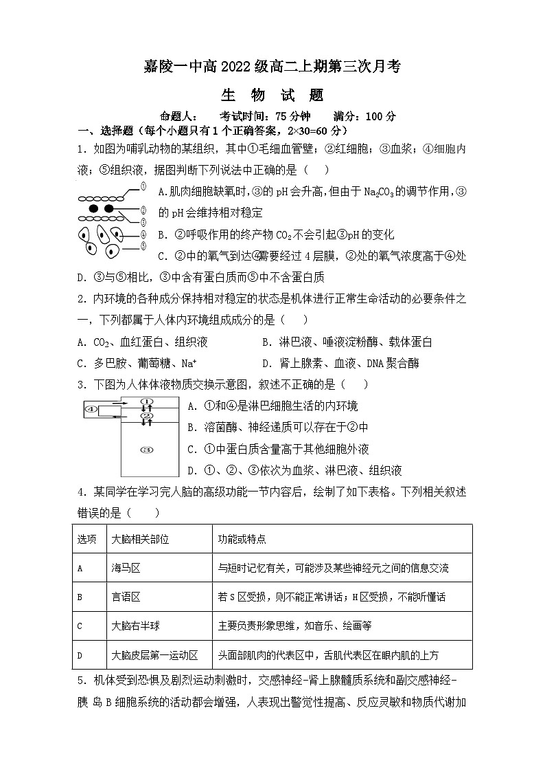 四川省南充市嘉陵第一中学2023-2024学年高二上学第三次月考生物试题(Word版附答案)第1页