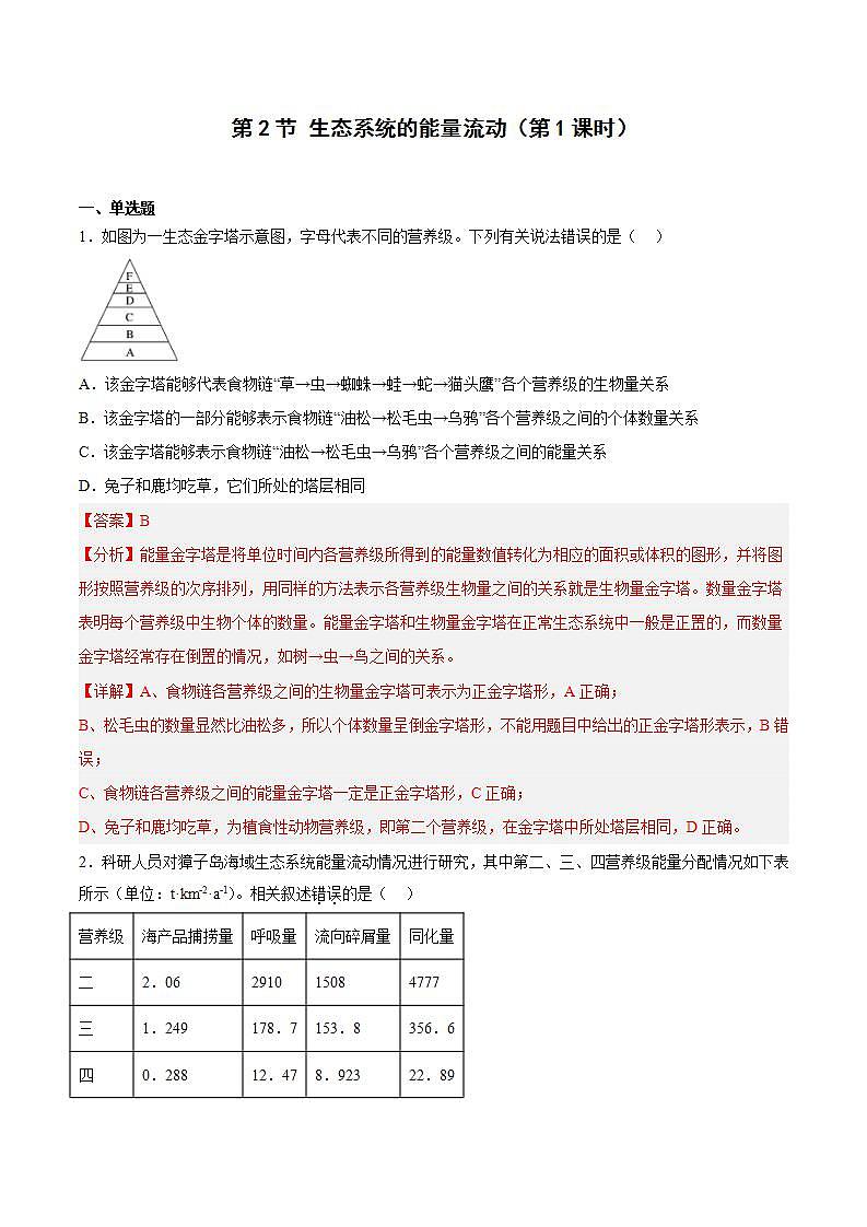 【名师特供】3.2.1《生态系统的能量流动(第1课时) 课件+练习(原卷+解析卷)01