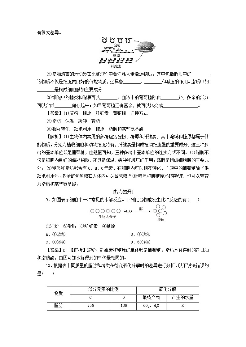 新教材2024版高中生物第2章组成细胞的分子第3节细胞中的糖类和脂质课后提能集训试题新人教版必修103