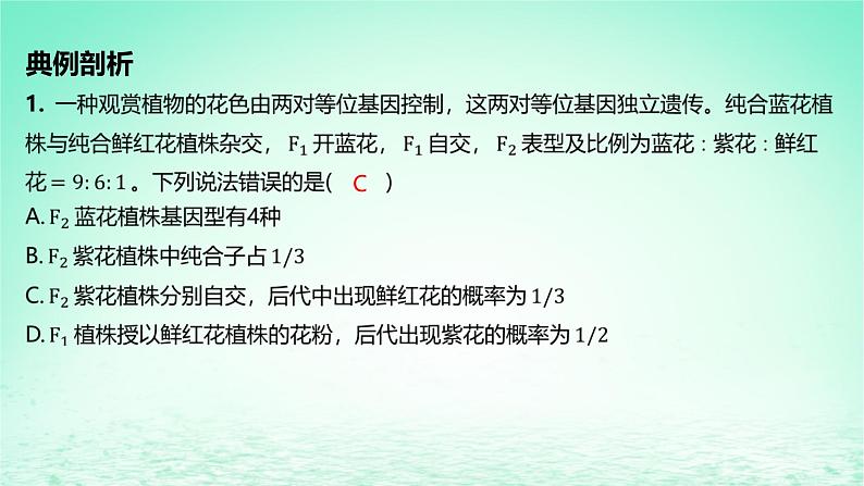 江苏专版2023_2024学年新教材高中生物第1章遗传因子的发现微专题2两对基因控制的性状遗传中异常分离比现象课件新人教版必修207