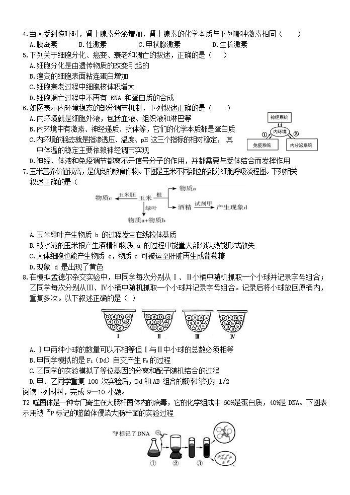 浙江省杭州市金华卓越联盟2023-2024学年高二上学期12月阶段联考生物试题(Word版附答案)第2页