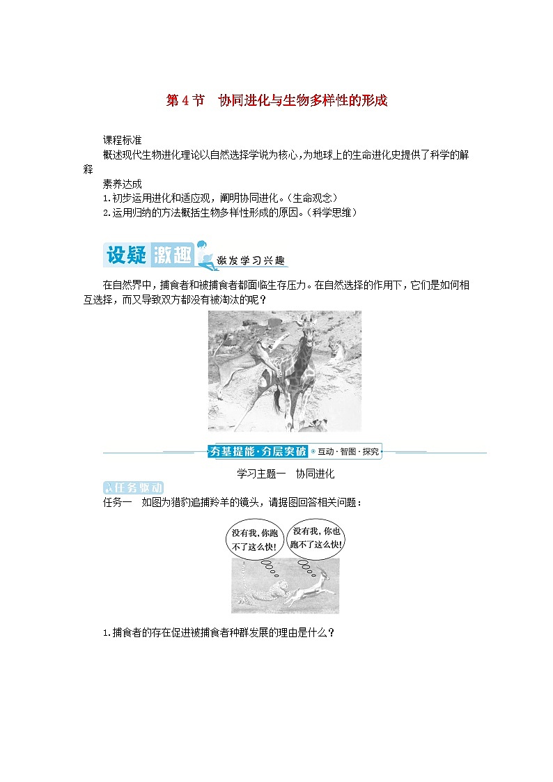 2024版新教材高中生物第6章生物的进化第4节协同进化与生物多样性的形成学生用书学案新人教版必修201