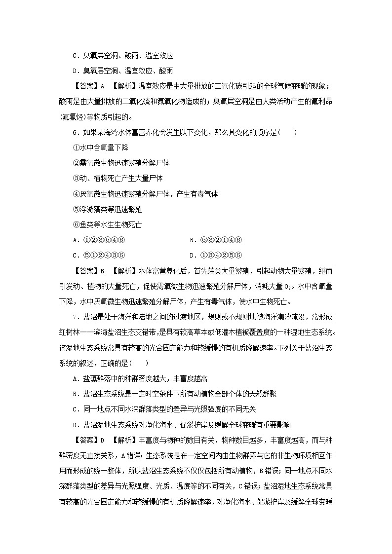 新教材2024版高中生物第4章人与环境第1节人类活动对生态环境的影响课后提能集训试题新人教版选择性必修203