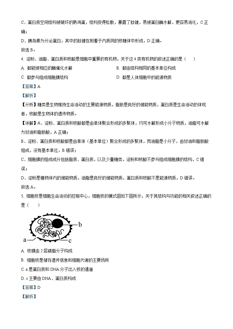 浙江省杭州市精诚联考2023-2024学年高一上学期12月月考生物试题(Word版附解析)03