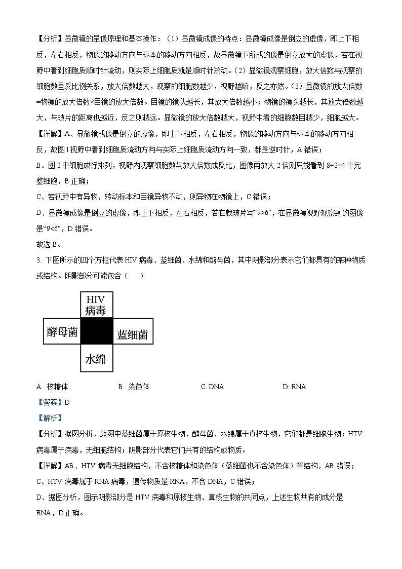 四川省内江市六中2023-2024学年高一上学期第2次月考生物试题(Word版附解析)02