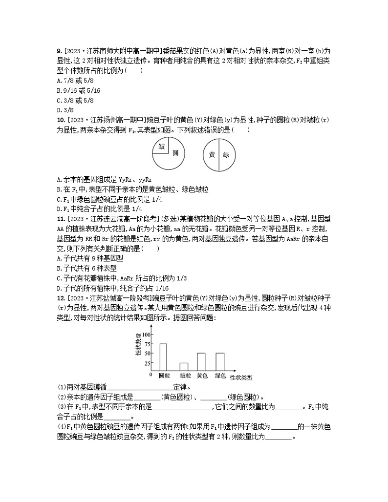 江苏专版2023_2024学年新教材高中生物第一章遗传的细胞基础第三节自由组合定律分层作业苏教版必修2第2页