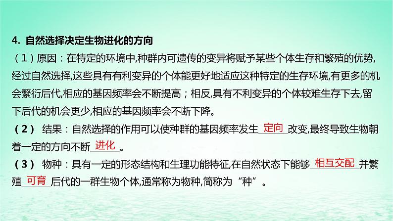 江苏专版2023_2024学年新教材高中生物第四章生物的进化第一节生物进化理论第二课时现代生物进化理论以及生物进化理论发展的意义课件苏教版必修2 (1)08