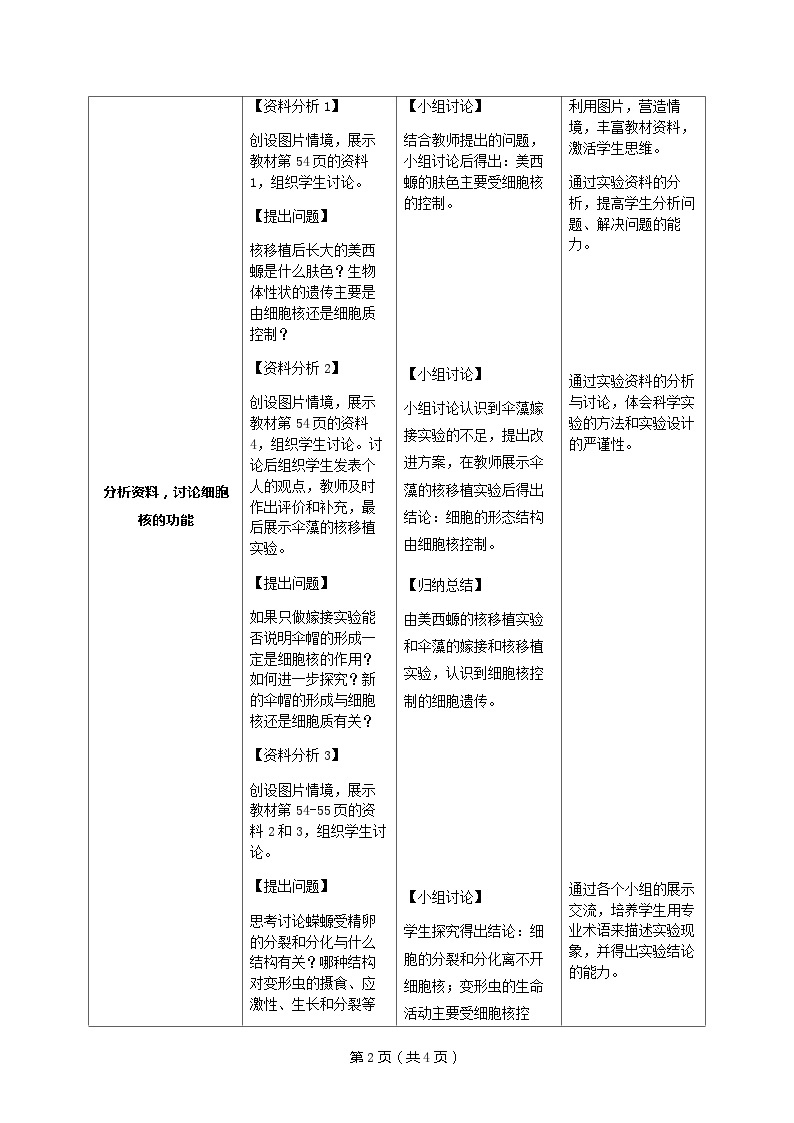 3.3细胞核的结构和功能教学设计-2023-2024学年高一上学期生物人教版必修102