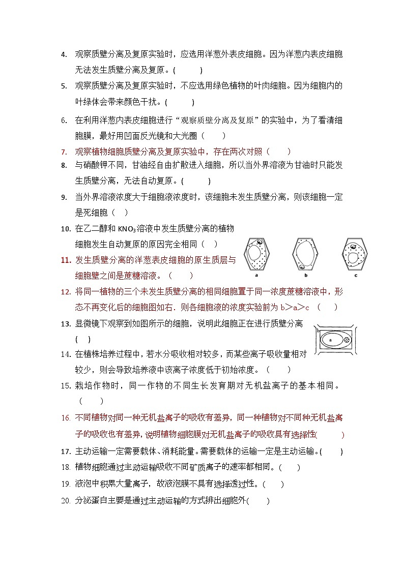 高三生物一轮复习导学案 物质运输第3页