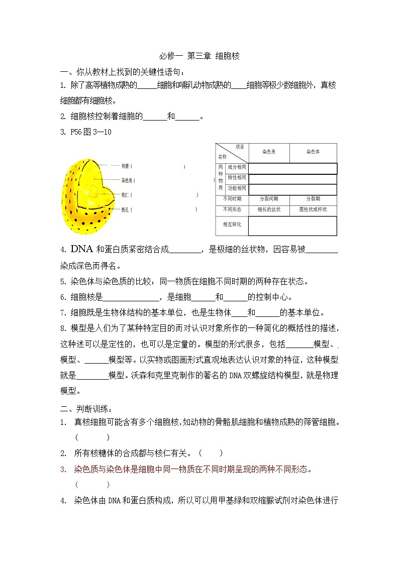 高三生物一轮复习导学案细胞核第1页