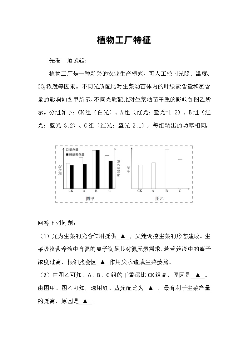 备课素材知识点：植物工厂特征- 高中生物人教版必修1