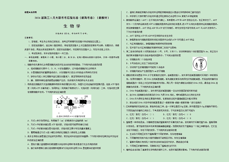 2024届高三1月大联考考后强化卷(新课标II卷)生物试题01