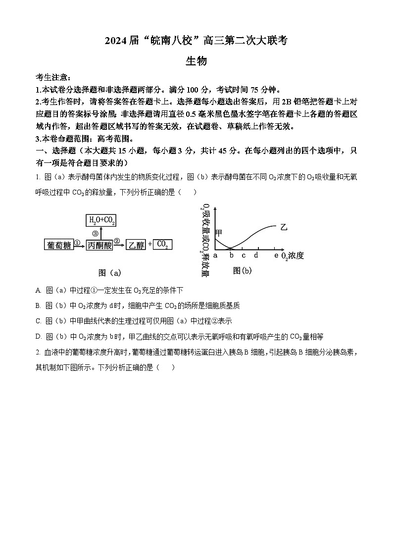 2024安徽省皖南八校高三上学期第二次大联考生物试题含解析01