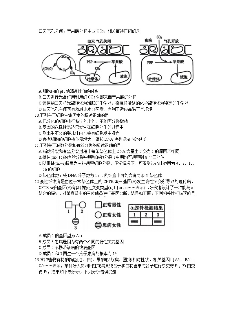 2024郑州高三上学期第一次质量预测试题（一模）生物含答案03