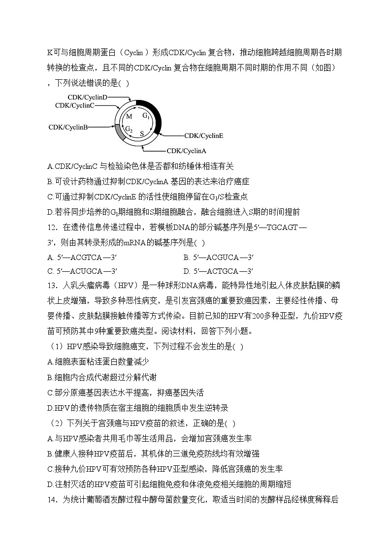 浙江省部分学校2024届高三上学期12月纠错测试生物试卷(含答案)第3页