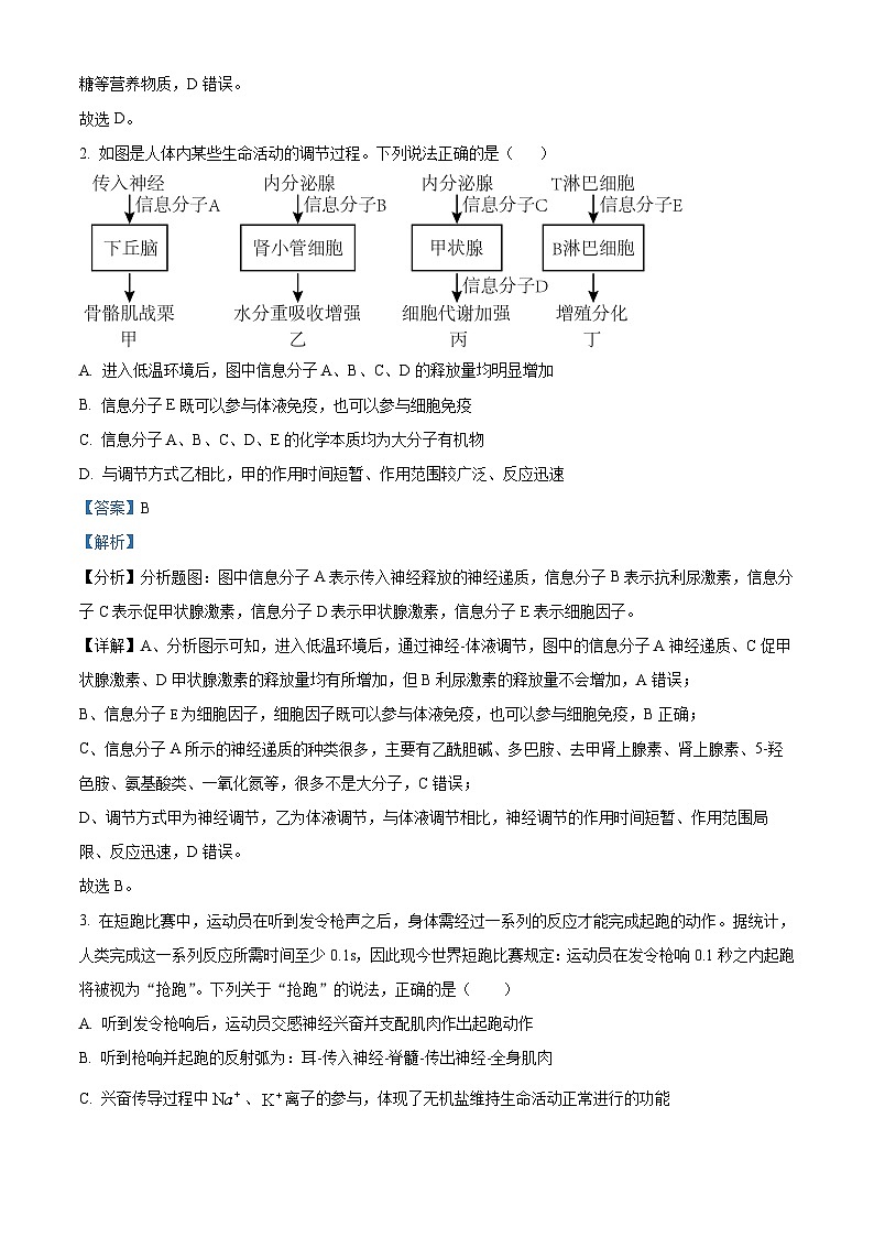 安徽省淮北市一中2023-2024学年高二上学期第三次月考生物试题含解析第2页