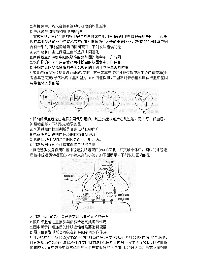 山东省德州市2023-2024学年高三上学期1月期末生物试题(无答案)第2页