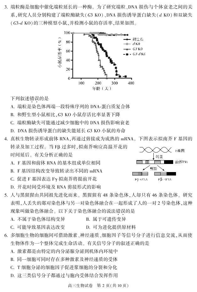 2024北京朝阳高三（上）期末生物试题及答案02